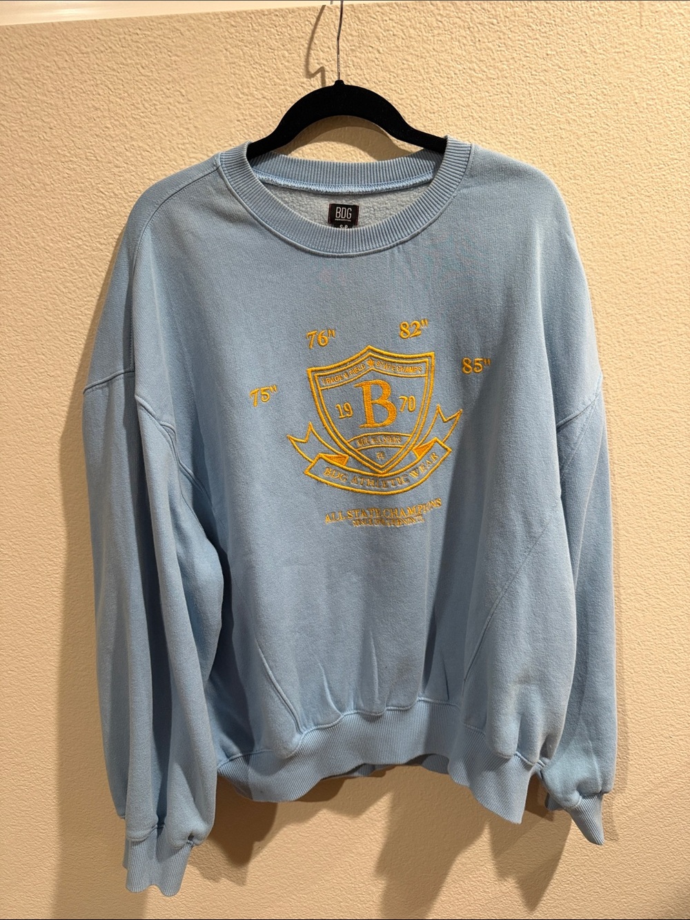 BDG Light Blue Crewneck with Yellow Embroidered Crest